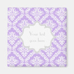 Modern purple, white damask pattern monogram refrigerator magnets