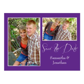 Modern Purple White Photo Collage Save The Date Post Card