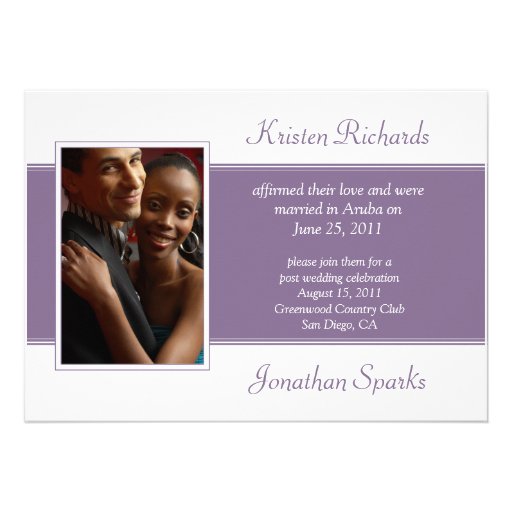 Modern Purple White Photo Post Wedding Celebration Personalized Invitations