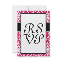 modern raspberry white bird damask design custom invitations