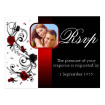 Modern Red and Black Rose Wedding RSVP Postcard