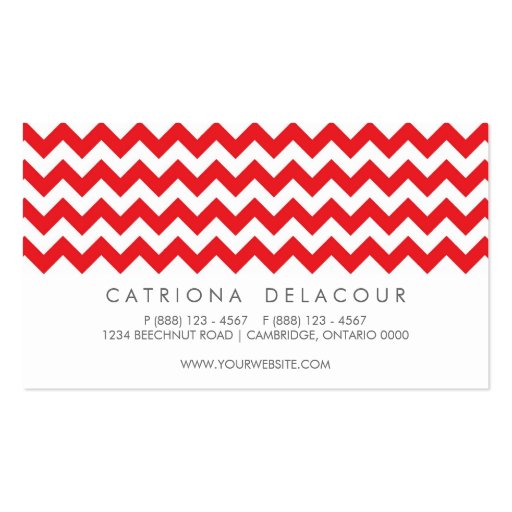 Modern Red and White Chevron Pattern Business Card (back side)