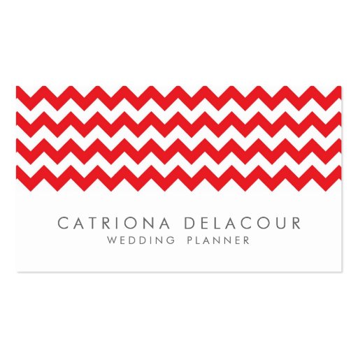Modern Red and White Chevron Pattern Business Card (front side)