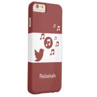 Modern red and white chic songbird and music notes barely there iPhone 6 plus case