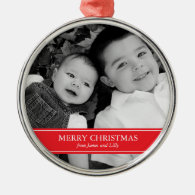 Modern Red and White Christmas Round Metal Christmas Ornament