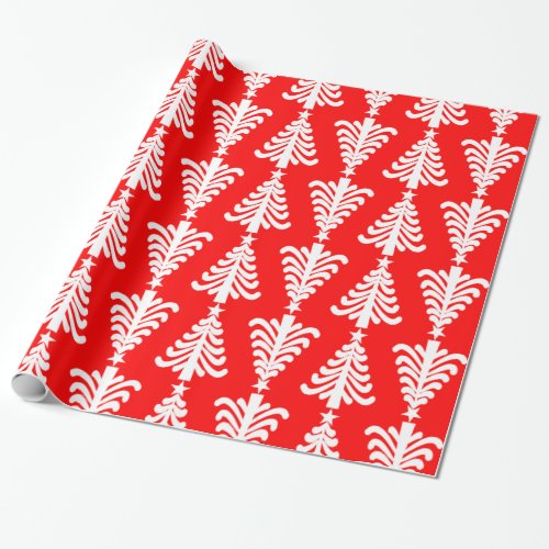 Modern Red And White Christmas Trees Pattern Wrapping Paper