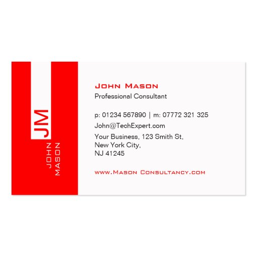 Modern Red and White Consultant - Business Card (front side)