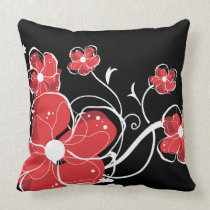 Modern Red and White Floral Design Throw Pillows