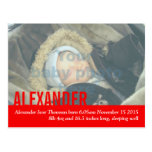Modern red baby boy photo announcement postcard postcards
