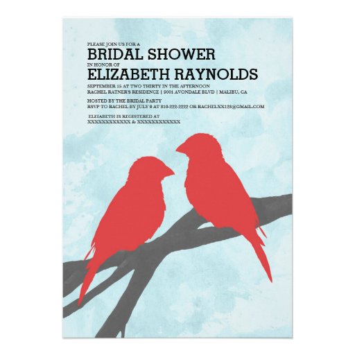 Modern Red Bird Bridal Shower Invitations