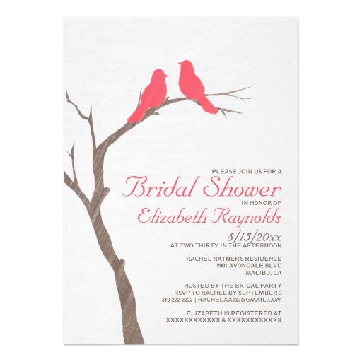 Modern Red Birds Bridal Shower Invitations