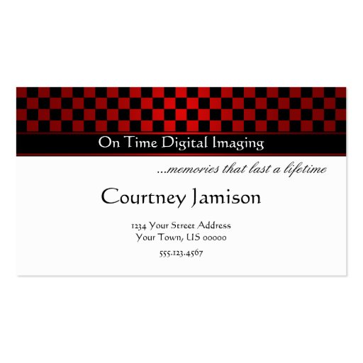 Modern Red Black Checkers Pattern Business Card (front side)