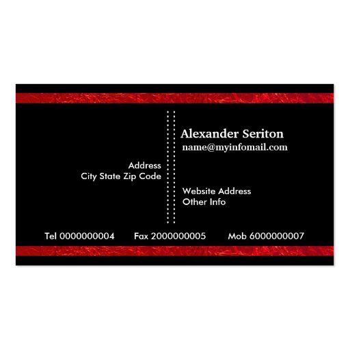 Modern red, black vertical stripes publisher business card template (back side)