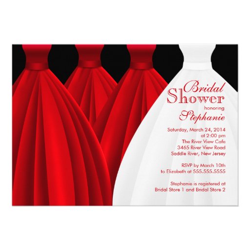 Modern Red Bridesmaids Bride Dress Bridal Shower Personalized Invitations