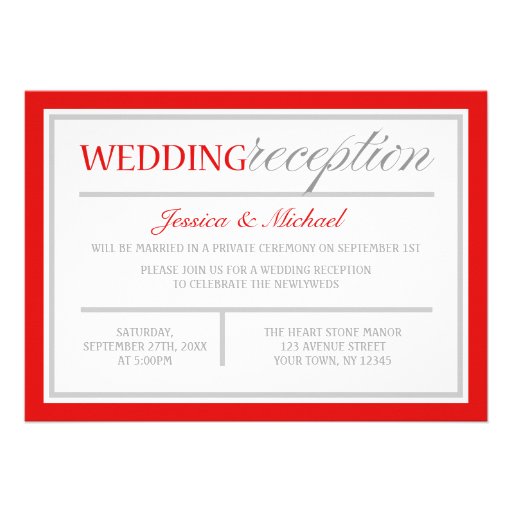 Modern Red & Gray Wedding Reception Invitations