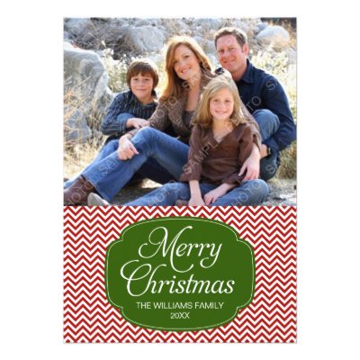 Modern Red Green Chevron Christmas Photo Card