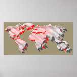 Modern red grey blocks world map poster print