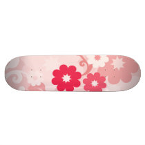 Modern Red Leaf and Flowers Skateboard