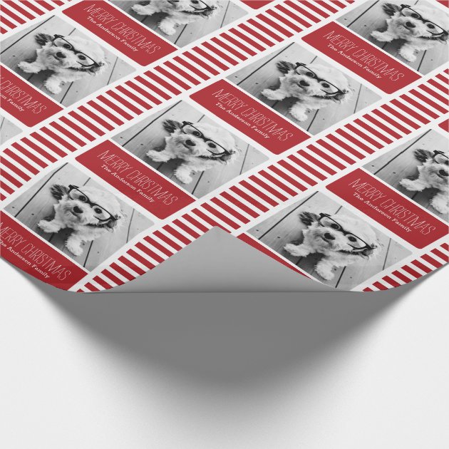 Modern Red Merry Christmas One Photo Wrapping Paper 4/4