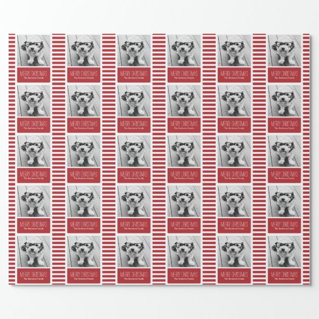Modern Red Merry Christmas One Photo Wrapping Paper-1