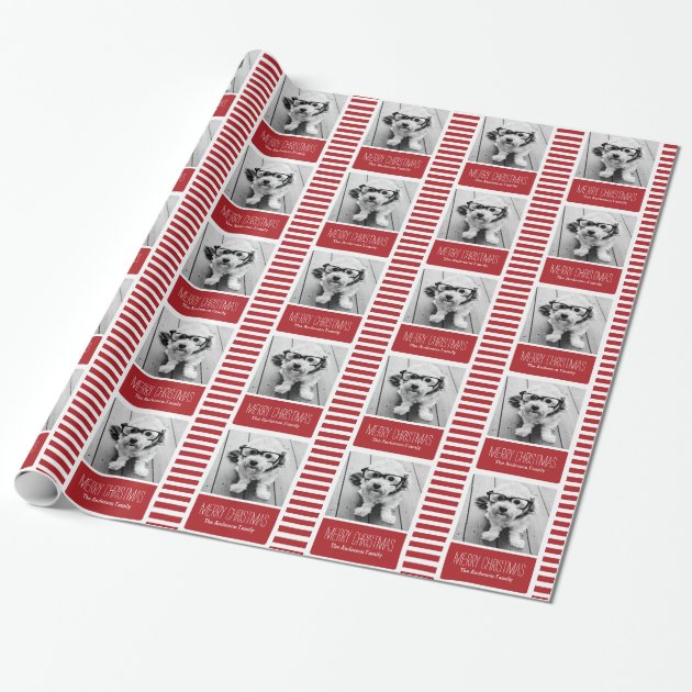 Modern Red Merry Christmas One Photo Wrapping Paper