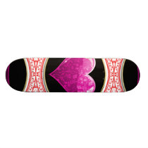 Modern Red Pink & Black Floral Heart Mosaic Skate Board Decks
