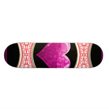 Modern Red Pink & Black Floral Heart Mosaic Skate Board Decks