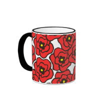 Modern Red Poppies Floral Print Coffee Mug