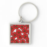 Modern Red Poppies Floral Print Keychain keychains