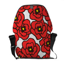 Modern Red Poppies Floral Print Messenger Bag