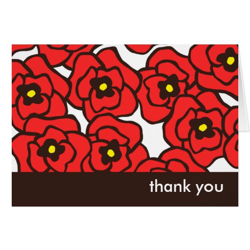 Modern Red Poppies Floral Thank You Note Cards