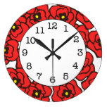 Modern Red Poppies Round Floral Wall Clock