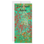 Modern red psychedelic on green background rack card design