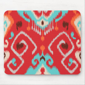 Modern red turquoise girly ikat tribal pattern mouse pad