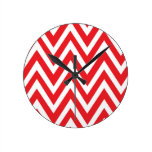 Modern red white chevron zigzag clock