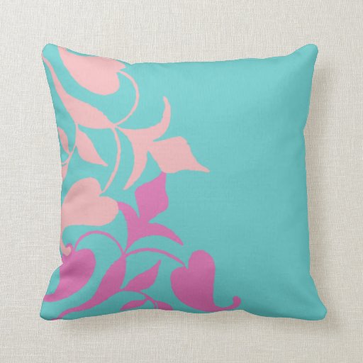 Modern Retro Purple Pink Vine on Teal Throw Pillow Zazzle