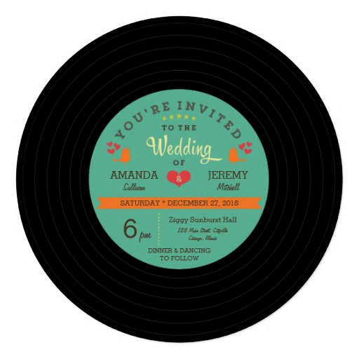 Modern Retro Vinyl Record Wedding Personalized Invitations