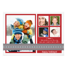 Modern Ribbon Custom Family Holiday Card (red)