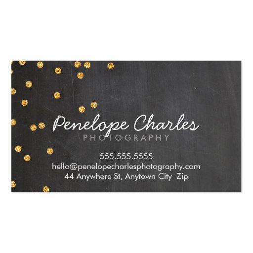 MODERN rich gold glitter confetti dots chalkboard Business Card Templates (front side)