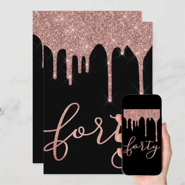 Modern Rose Gold Drips Th Birthday Invitation Zazzle