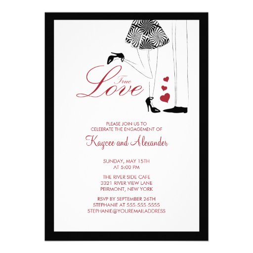 Modern rue Love Couple Engagement Invitations (front side)