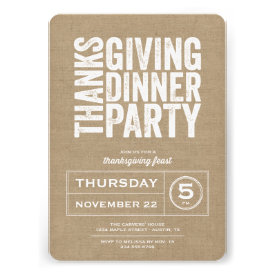 Modern Rustic Burlap Thanksgiving Dinner Party Personalized Invites