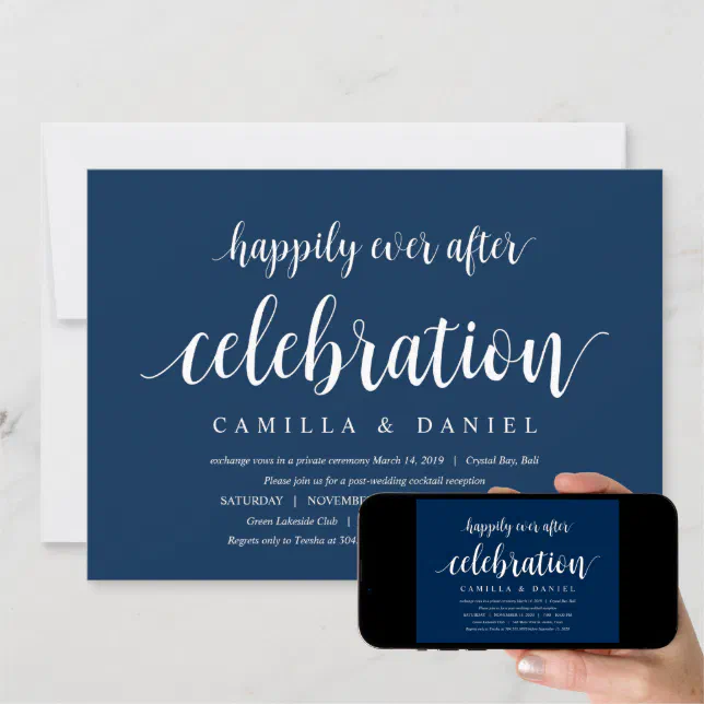 Modern Rustic Navy Blue Script Wedding Elopement Invitation Zazzle