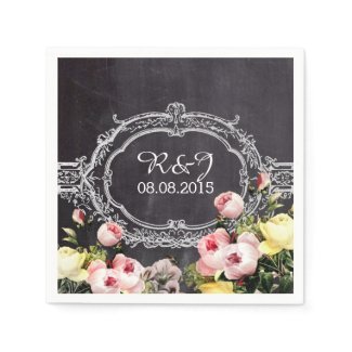 modern rustic vintage flowers Chalkboard wedding Disposable Napkins