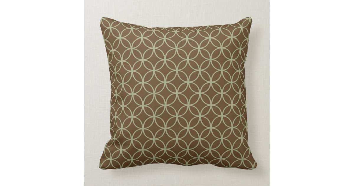 Modern Sage Green On Chocolate Brown Circles Throw Pillow ...
