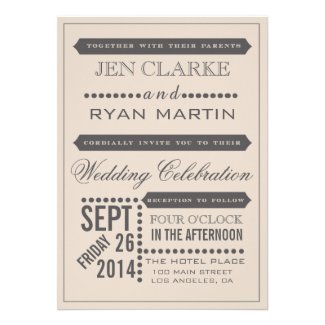 Typography Wedding Invitations | Vintage Beige