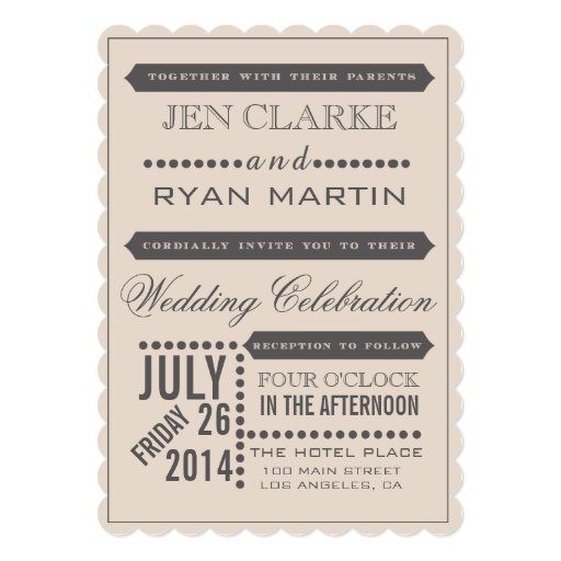 Modern Script Beige & Grey Wedding Invitation