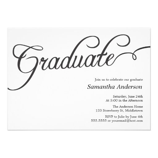Modern Script Graduation Invitation - Black (front side)