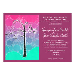 Modern Scroll Tree Purple Wedding Invitations