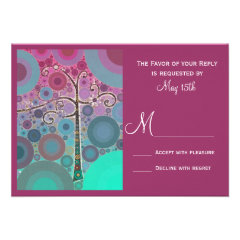 Modern Scroll Tree Purple Wedding RSVP Cards